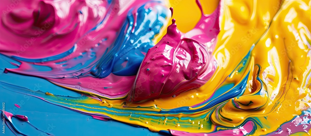 Aufkleber blend of cyan, yellow, and magenta in an offset printing copy space image.