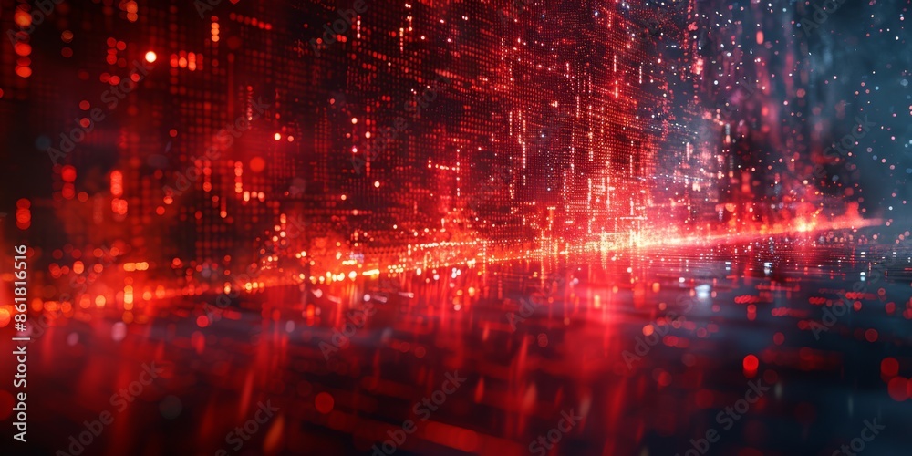 Poster a digital stream of data featuring dynamic red lights, creating a futuristic and technologycentered 