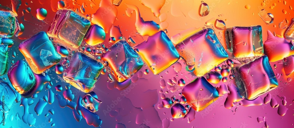 Fototapete colorful backdrop with ice cubes creating copy space image.