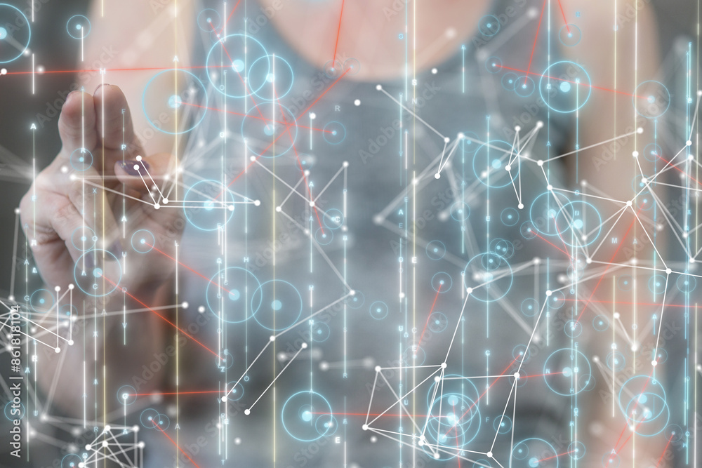 Aufkleber neural network 3d illustration. big data and cybersecurity