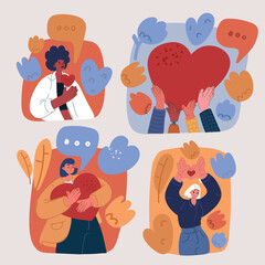 Vector illustration of women holding red heart Health care, help, charity, donate love and family concept.