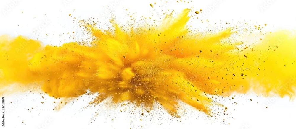 Aufkleber A freeze-frame image capturing the explosion of yellow powder creating a mesmerizing abstract backdrop with striking colors, leaving copy space image on a white background.
