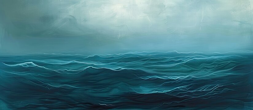 A serene seascape in teal hues with room for text, depicting soothing waves on a dark blue backdrop. Copy space image. Place for adding text and design