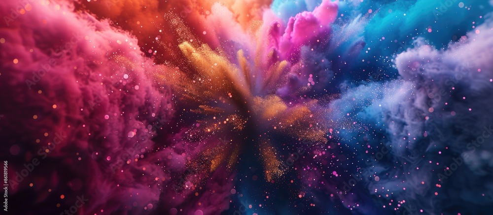 Aufkleber Color powder exploding in freeze motion against an abstract background with copy space image.