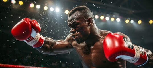 Intense Boxing Match: Powerful Punch with Focus and Strength in Professional Arena