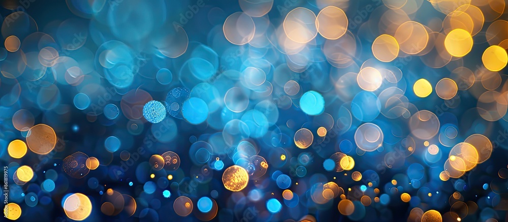 Leinwandbilder Abstract background with blurred blue and yellow lights creating a bokeh effect, ideal for a copy space image.