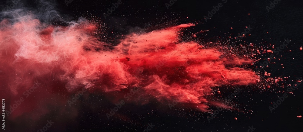 Poster capture the stillness of a vivid red powder burst against a black backdrop in an abstract display of