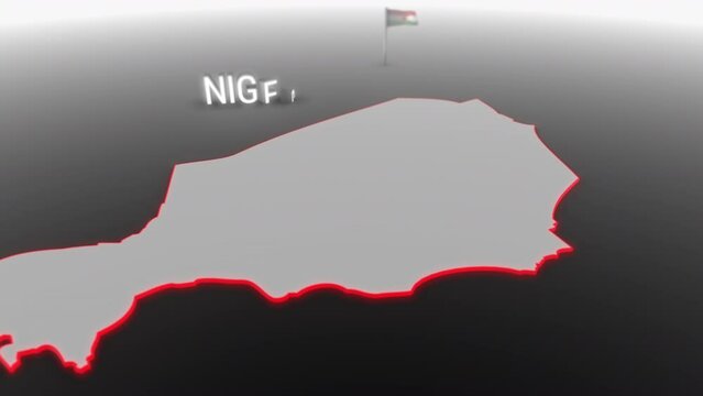 3d animated map of Niger gets hit and fractured by the text &ldquo;Recession&rdquo;