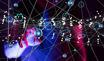 Global network. Blockchain. 3D illustration. Neural networks and artificial intelligence. Abstract