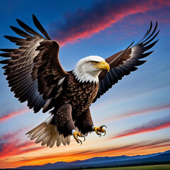 Obraz premium majestic Eagle with Wavy American Flag: A Tribute to Independence Day