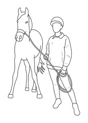 Sketch of a horse and rider with reins in their hands