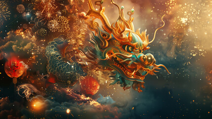 chinese new year poster with dragon