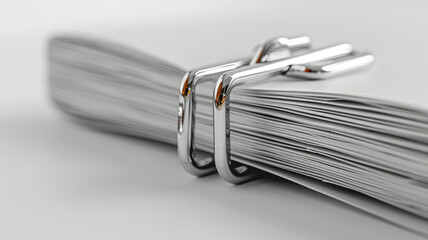 Stack of papers bound by a metal paperclip.