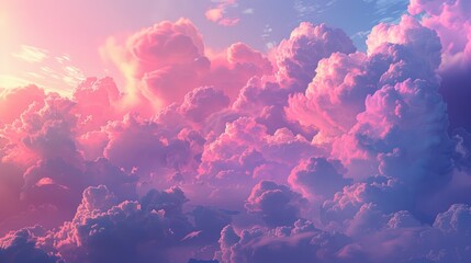 Dreamy pink and purple clouds fill the sky at sunset, creating a beautiful and ethereal scene.