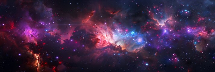 Fototapeta premium A cosmic nebula with vivid colors and countless stars, creating a stunning spectacle in the vastness of space