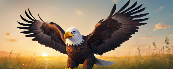 Obraz premium comic eagle with sunset in background. High resolution manga illustration