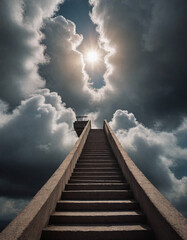 Endless staircase leading up to a cloudy sky.