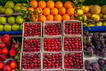 Fresh fruit on sale at a market stall in Istanbul
