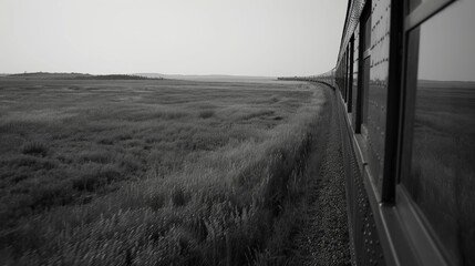 Fototapeta premium The train carves a path through the untouched beauty of the prairies.
