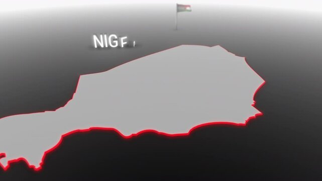 3d animated map of Niger gets hit and fractured by the text &ldquo;War&rdquo;