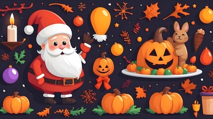 Seasonal Holiday Illustrations: Festive Collection for Christmas, Halloween, Easter, and Thanksgiving