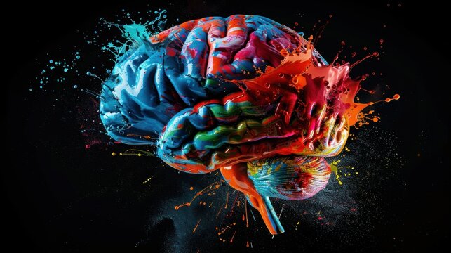 Creativity concept with a brain exploding in colors.