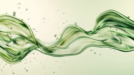 
A fluid wave of green cream coffee liquid with delicate foundation bubbles, swirling and splashing on a clear PNG background, rendered in high-definition detail.