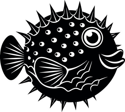 recommend clip art: pufferfish silhouette vector illustration Design on a white background
                    