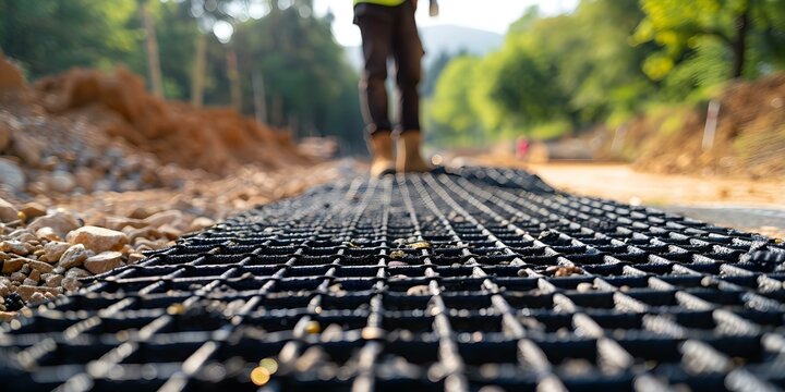 Using geogrid to reinforce hills for a new pedestrian path construction. Concept Geogrids, Slope Stability, Erosion Control, Retaining Wall, Construction Alignment