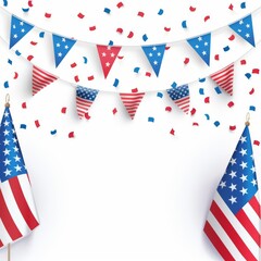Obraz premium Harmonious design for USA National Day, showcasing a festive gathering with American flags, set on a simple white background