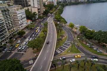 Highway full of cars seen from a drone