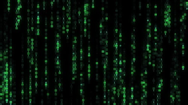 Running binary code. Storage and transfer of information concept. 3D render seamless loop animation