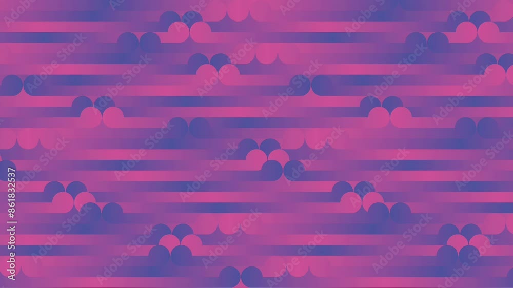 Poster Mesmerizing floating wave pattern with pink and purple gradient. Digital seamless loop animation. 3d rendering. 4K, Ultra HD resolution