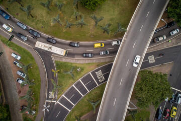 Highway full of cars seen from a drone