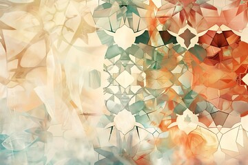 A beautiful, intricate design featuring a mix of geometric shapes and organic, floral patterns, with a watercolor effect. 32k, full ultra hd, high resolution