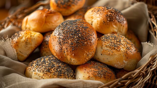 A basket of assorted bread rolls