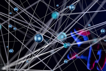 Global network. Blockchain. 3D illustration. Neural networks and artificial intelligence. Abstract