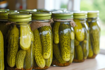 Pickle on a jar closeup, Closeup of Pickles in a Jar, A Detailed Look at Pickled Perfection, Discover the Art of Pickling, A Closeup View of Pickles in a Jar