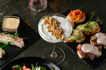 cocktail snacks. an aperitif for cocktails. cocktail bar menu