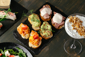 cocktail snacks. an aperitif for cocktails. cocktail bar menu