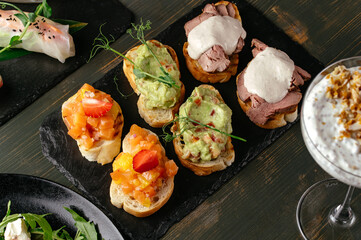cocktail snacks. an aperitif for cocktails. cocktail bar menu