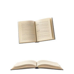 Obraz premium Two open books float above each other demonstrating reading comprehension and knowledge transfer isolated on a transparent background for.