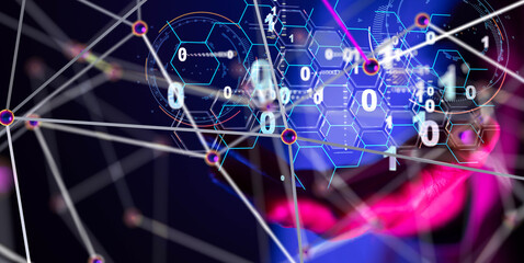 Neural network 3D illustration. Big data and cybersecurity - 3d