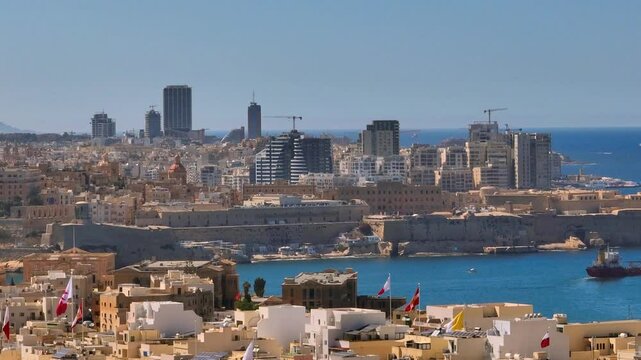 Drone view of maltese buildings, architecture, city. Malta island