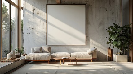 Mock-Up Frame in Home Interior Background with Living Room