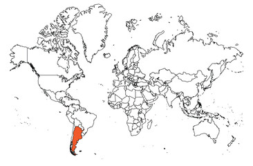 Obraz premium The outline of the world map with the borders of the countries. Map of the Argentina