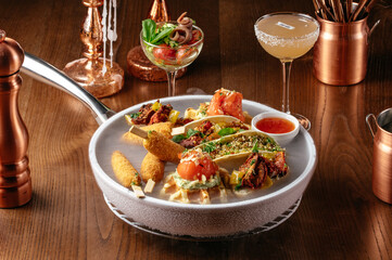 cocktail snacks. an aperitif for cocktails. cocktail bar menu