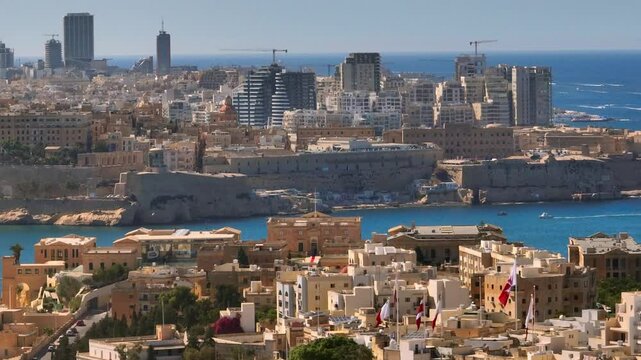 Drone view of maltese buildings, constructions, architecture, city. Malta island