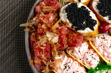 cocktail snacks. an aperitif for cocktails. cocktail bar menu