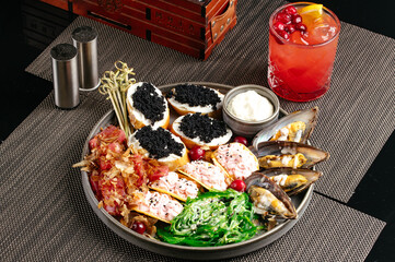 cocktail snacks. an aperitif for cocktails. cocktail bar menu